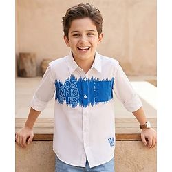 Pine Kids Cotton Woven Full Sleeves Shirt with Los Angeles Text Print - White