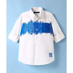 Pine Kids Cotton Woven Full Sleeves Shirt with Los Angeles Text Print - White