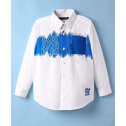 Pine Kids Cotton Woven Full Sleeves Shirt with Los Angeles Text Print - White