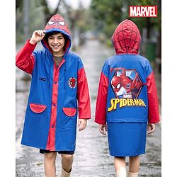 Pine Kids Marvel Full Sleeves Hooded Spider-Man Raincoat - Blue & Red