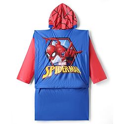 Pine Kids Marvel Full Sleeves Hooded Spider-Man Raincoat - Blue & Red