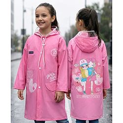 Pine Kids Full Sleeves Hooded Raincoat - Dark Pink