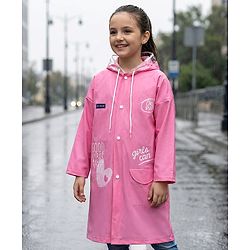 Pine Kids Full Sleeves Hooded Raincoat - Dark Pink