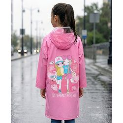 Pine Kids Full Sleeves Hooded Raincoat - Dark Pink