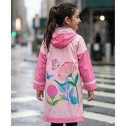 Pine Kids Full Sleeves Hooded Butterfly Raincoat - Light Pink