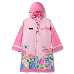 Pine Kids Full Sleeves Hooded Butterfly Raincoat - Light Pink
