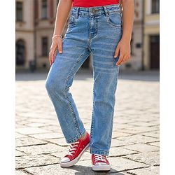 Pine Kids Denim Woven Full Length Washed Jeans-Blue