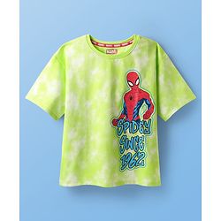 Pine Kids Marvel Single Jersey Knit  Drop Shoulder Half Sleeves T-Shirt With Front And Back Spider-Man Graphics And Ombre Effect - Limegreen