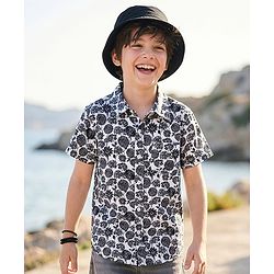 Pine Kids Viscose Woven Half Sleeves Shirt With Floral Print - White