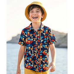 Pine Kids Viscose Woven Half Sleeves Shirt With Abstract Print - Multicolour