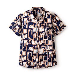Pine Kids Viscose Woven Half Sleeves Abstract Printed Shirt - Navy Blue