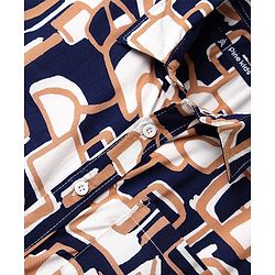 Pine Kids Viscose Woven Half Sleeves Abstract Printed Shirt - Navy Blue