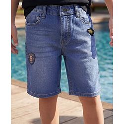 Pine Kids Woven Knee Length Shorts With Patch Detailing - Blue