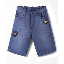 Pine Kids Woven Knee Length Shorts With Patch Detailing - Blue