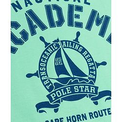 Pine Kids Cotton Knit Half Sleeves T-Shirt with Nautical Theme Print - Mint