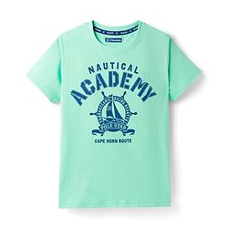 Pine Kids Cotton Knit Half Sleeves T-Shirt with Nautical Theme Print - Mint