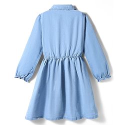 Pine Kids Cotton Woven Full Sleeves Solid Coloured Shirt Dress With One Sided Jacket - Light Blue