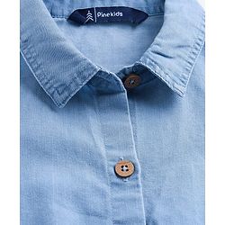 Pine Kids Cotton Woven Full Sleeves Solid Coloured Shirt Dress With One Sided Jacket - Light Blue
