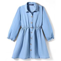 Pine Kids Cotton Woven Full Sleeves Solid Coloured Shirt Dress With One Sided Jacket - Light Blue
