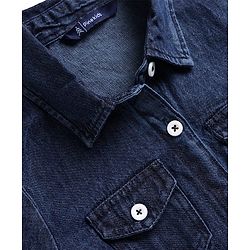 Pine Kids Cotton Woven Full Sleeves Solid Color Shirt Dress & Belt - Navy Blue