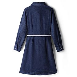 Pine Kids Cotton Woven Full Sleeves Solid Color Shirt Dress & Belt - Navy Blue