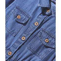 Pine Kids Cotton Woven Full Sleeves Solid Shirt Dress - Blue