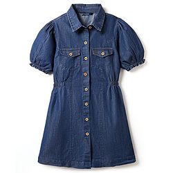 Pine Kids Cotton Knit Half Sleeves Solid Shirt Dress - Navy Blue