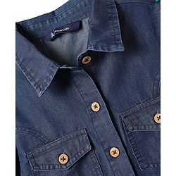 Pine Kids Cotton Knit Half Sleeves Solid Shirt Dress - Navy Blue