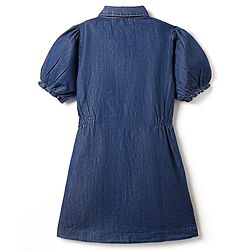 Pine Kids Cotton Knit Half Sleeves Solid Shirt Dress - Navy Blue