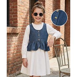 Pine Kids Cotton Woven Full Sleeves Frock With Jacket - White