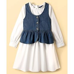 Pine Kids Cotton Woven Full Sleeves Frock With Jacket - White