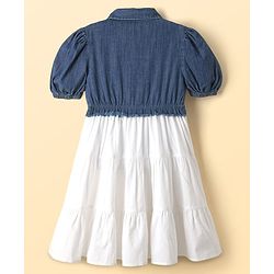 Pine Kids Cotton Woven Puffed Sleeves Frock With Attached Jacket - White