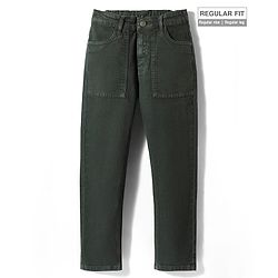 Pine Kids Woven Full Length Washed Denin Jeans - Dark Green