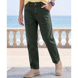Pine Kids Woven Full Length Washed Denin Jeans - Dark Green