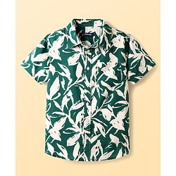 Pine Kids Viscose Woven Half Sleeves Shirt With Floral Print - Dark Green
