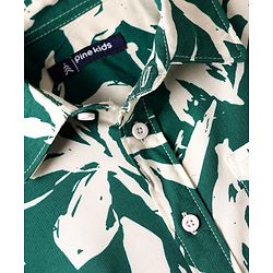 Pine Kids Viscose Woven Half Sleeves Shirt With Floral Print - Dark Green