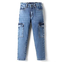 Pine Kids Denim Woven Full Length Washed Jeans With Cargo Pockets - Blue