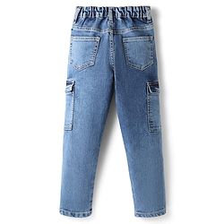 Pine Kids Denim Woven Full Length Washed Jeans With Cargo Pockets - Blue