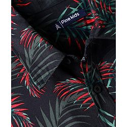 Pine Kids Viscose Woven Half sleeves Shirt With Leaves Print - Multicolour