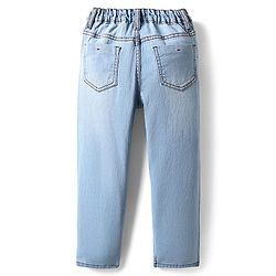 Pine Kids Woven Full Length Washed Denim Jeans With New York Print - Light Blue