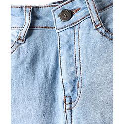 Pine Kids Woven Full Length Washed Denim Jeans With New York Print - Light Blue