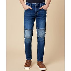 Pine Kids Denim Woven Full Length Washed Jeans With Cut & Sew Design - Navy Blue