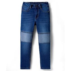Pine Kids Denim Woven Full Length Washed Jeans With Cut & Sew Design - Navy Blue