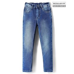 Pine Kids Denim Woven Full Length Washed Jeans - Navy Blue