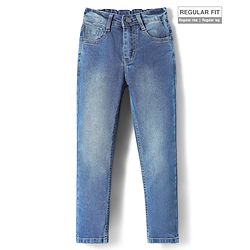 Pine Kids Denim Woven Full Length Washed Jeans - Navy Blue