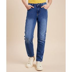 Pine Kids Denim Woven Full Length Washed Jeans - Navy Blue