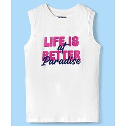 Pine Kids Viscose Woven Half Sleeves Abstract Printed Shirt With Sleeveless Tank T-Shirt With Text Print - Multicolour