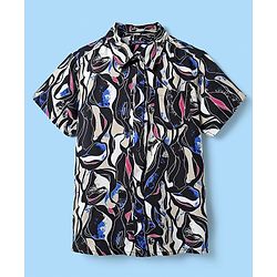 Pine Kids Viscose Woven Half Sleeves Abstract Printed Shirt With Sleeveless Tank T-Shirt With Text Print - Multicolour