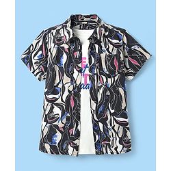Pine Kids Viscose Woven Half Sleeves Abstract Printed Shirt With Sleeveless Tank T-Shirt With Text Print - Multicolour