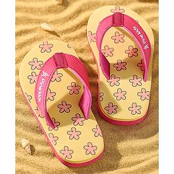 Pine Kids Slip On Flip Flops with Floral Print - Pink & Yellow